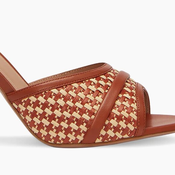Malone Souliers JULIA 90MM Raffia & Leather Woven Slip On Mules Sandals IT37 - Picture 5 of 7